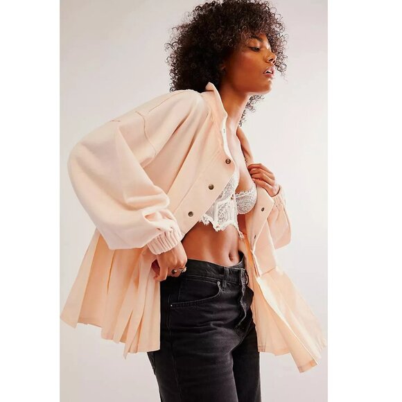 Free People Ellie Sweatshirt Top Buttondown Oversized Swingy Cotton S NWT